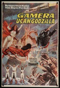 5y038 GAMERA SUPER MONSTER Turkish '80 Japanese sci-fi, cool art of rubbery monsters battling!