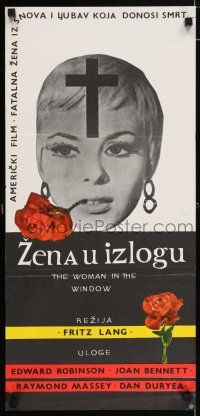 5y305 WOMAN IN THE WINDOW Yugoslavian 13x28 '44 Fritz Lang, different image of sexy Joan Bennett!