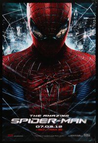 5z033 AMAZING SPIDER-MAN teaser DS 1sh '12 portrait of Andrew Garfield in title role over city!