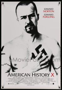 5z073 AMERICAN HISTORY X 1sh '98 B&W image of Edward Norton as skinhead neo-Nazi!
