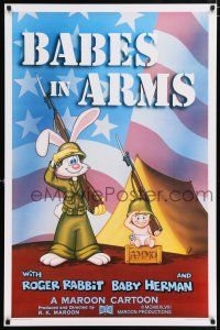 5z092 BABES IN ARMS Kilian 1sh '88 Roger Rabbit & Baby Herman in Army uniform with rifles!