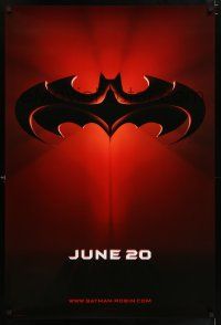 5z098 BATMAN & ROBIN advance DS 1sh '97 Clooney, O'Donnell, cool image of bat symbol!