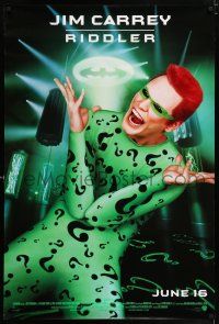 5z102 BATMAN FOREVER advance 1sh '95 cool image of Jim Carrey as The Riddler!