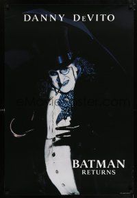 5z109 BATMAN RETURNS undated teaser 1sh '92 close-up of Danny DeVito as the Penguin, Tim Burton!