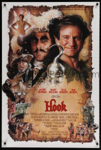 5z414 HOOK 1sh '91 art of pirate Dustin Hoffman & Robin Williams by Drew Struzan!