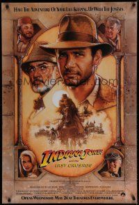 5z461 INDIANA JONES & THE LAST CRUSADE advance 1sh '89 art of Ford & Connery by Drew!