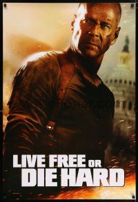 5z534 LIVE FREE OR DIE HARD teaser 1sh '07 Bruce Willis by the U.S. capitol building!