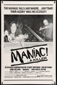 5z567 MANIAC/UNKNOWN POWERS 2-sided 1sh '70s wacky poster of both movies, but on different sides!