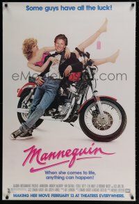 5z568 MANNEQUIN advance 1sh '87 great image of Andrew McCarthy & fake Kim Cattrall on motorcycle!