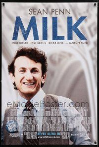 5z595 MILK DS 1sh '08 Gus Van Sant, close-up of Sean Penn in his Best Actor Academy role!