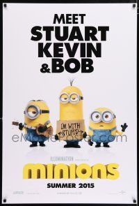 5z599 MINIONS Summer advance DS 1sh '15 Sandra Bullock, Michael Keaton, meet Stuart, Kevin and Bob!