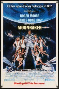 5z613 MOONRAKER advance 1sh '79 art of Roger Moore as Bond & sexy space babes by Goozee!