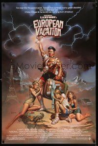 5z632 NATIONAL LAMPOON'S EUROPEAN VACATION 1sh '85 Vallejo art of Chevy Chase, Beverly D'Angelo!