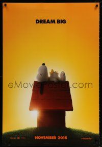5z657 PEANUTS MOVIE style A teaser DS 1sh '15 wonderful image of Snoopy and Woodstock on doghouse!