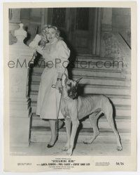 6a074 ANITA EKBERG 8x10 still '58 standing on stairs with Great Dane dog from Screaming Mimi!