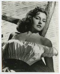 6a221 CYD CHARISSE 7.75x9.5 still '48 sexy portrait in low-cut blouse from On an Island with You!