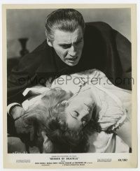 6a420 HORROR OF DRACULA 8.25x10 still '58 great close up of Christopher Lee & his victim!