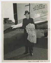 6a454 JAMES STEWART 8x10.25 still '40s great close up standing by U.S. Mail airplane!