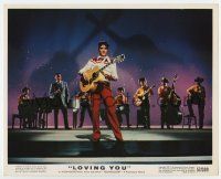 6a026 LOVING YOU color 8x10 still '57 full-length Elvis Presley performing on stage with band!