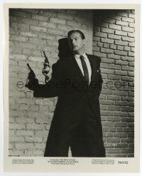 6a645 PRICE OF FEAR 8.25x10 still '56 great close up of Lex Barker with gun by brick wall!