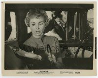 6a649 PSYCHO 8x10 still '60 Mort Mills questions Janet Leigh holding cash package in car, Hitchcock!