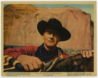 6a035 SEARCHERS color 8x10 still #12 '56 John Ford, best close up of John Wayne with hands on horse!