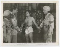 6a741 SONG OF INDIA 8x10.25 still '49 Turhan Bey holds Sabu in front of tiger in cage!