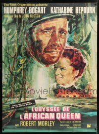 6b707 AFRICAN QUEEN French 1p R60s colorful montage artwork of Humphrey Bogart & Katharine Hepburn!