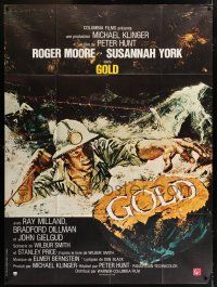 6b775 GOLD French 1p '74 different adventure art of miner Roger Moore in flooded cave!