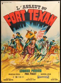 6b788 HEROES OF FORT WORTH French 1p '64 great Belinsky art of Edmund Purdom & cavalry charging!
