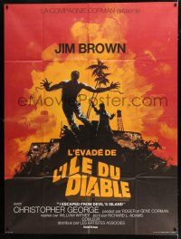 6b796 I ESCAPED FROM DEVIL'S ISLAND French 1p '73 different art of Jim Brown jumping from cliff!