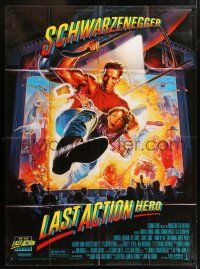 6b823 LAST ACTION HERO French 1p '93 cool artwork of Arnold Schwarzenegger by Morgan!