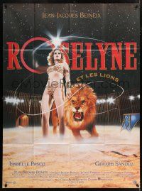 6b923 ROSELYNE & THE LIONS French 1p '89 sexy half-naked Isabelle Pasco with snarling lion!