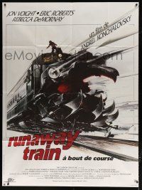 6b925 RUNAWAY TRAIN French 1p '86 different Landi art of Jon Voight standing on train!