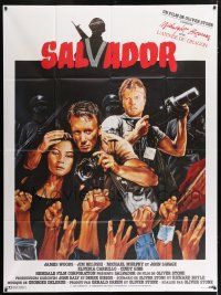 6b929 SALVADOR French 1p '86 Oliver Stone, different Rombi art of James Woods & James Belushi!