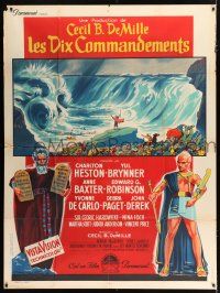 6b960 TEN COMMANDMENTS French 1p R60s Cecil B. DeMille classic, Soubie art of Heston & Brynner!
