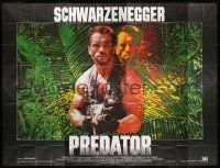 6b666 PREDATOR French 8p '87 cool close up image of Arnold Schwarzenegger with big gun, Landi art!
