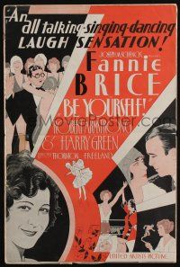 6b017 BE YOURSELF pressbook '30 Jewish singer Fanny Brice, boxer Robert Armstrong, Gruelle art!