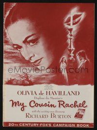 6b064 MY COUSIN RACHEL pressbook '53 artwork of pretty Olivia de Havilland & Richard Burton!