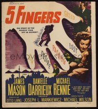 6b162 5 FINGERS WC '52 James Mason, Danielle Darrieux, true story of the most fabulous spy!