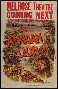 6b173 AFRICAN LION WC '55 Walt Disney jungle safari documentary, cool animal artwork!