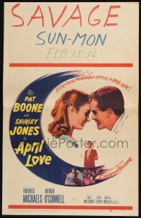 6b194 APRIL LOVE WC '57 romantic close up of Pat Boone & Shirley Jones about to kiss!