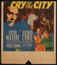 6b271 CRY OF THE CITY WC '48 film noir, cool c/u of Victor Mature, Richard Conte, Shelley Winters