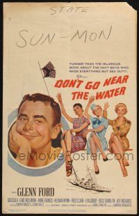 6b284 DON'T GO NEAR THE WATER WC '57 Glenn Ford, cool Jacques Kapralik art of stars on ship!