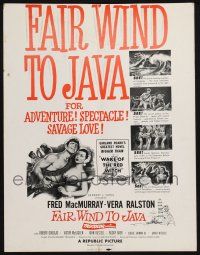 6b295 FAIR WIND TO JAVA WC '53 Kane, art of Fred MacMurray & sexy Vera Ralston in South Seas!