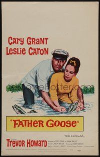 6b301 FATHER GOOSE WC '65 sea captain Cary Grant & pretty Leslie Caron grabbing fish with hands!