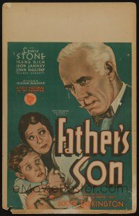 6b302 FATHER'S SON WC '31 art of Lewis Stone & Irene Rich holding Leon Janney, lost film!