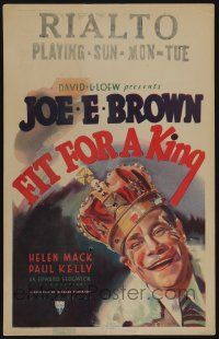 6b305 FIT FOR A KING WC '37 wonderful artwork of smiling big mouth Joe E. Brown wearing crown!