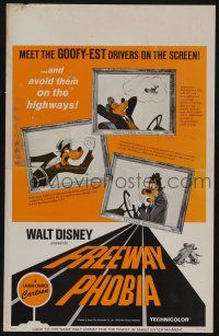 6b315 FREEWAY PHOBIA WC '65 Walt Disney, three cartoon images of Goofy, avoid him on the highway!