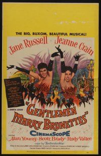 6b319 GENTLEMEN MARRY BRUNETTES WC '55 sexy Jane Russell & Jeanne Crain in the big buxom musical!